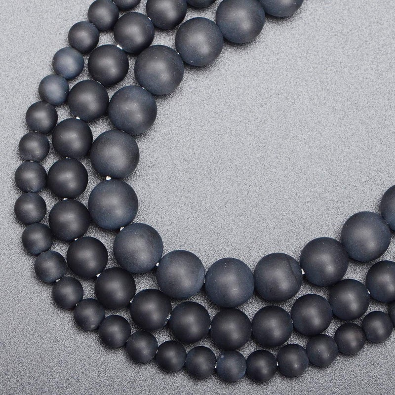 LPBeads 6 مللي متر الطبيعية ماتي الأسود الجزع الأحجار الكريمة الجولة متجمد 120 قطعة السائبة فضفاض الخرز لصنع المجوهرات سوار مع تمتد الديكور الحبل LPBeads - Image 4
